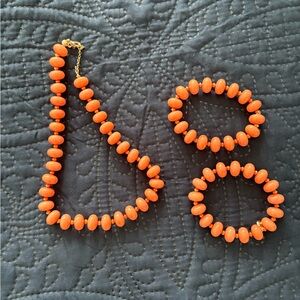 J Crew Vibrant Orange Beaded Necklace and Bracelet Set